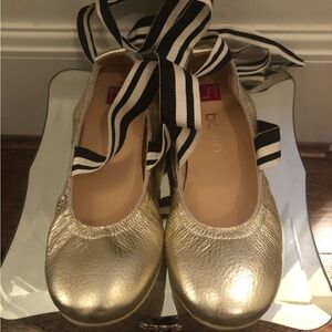 Ballin Gold Lace up Ballet Flats US 7